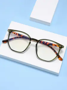 Women's Polygonal Colorblock Pattern Leopard Print Anti-Blue Light Glasses, Casual Polycarbonate Frame, Daily Use, Fda Registered, All Seasons