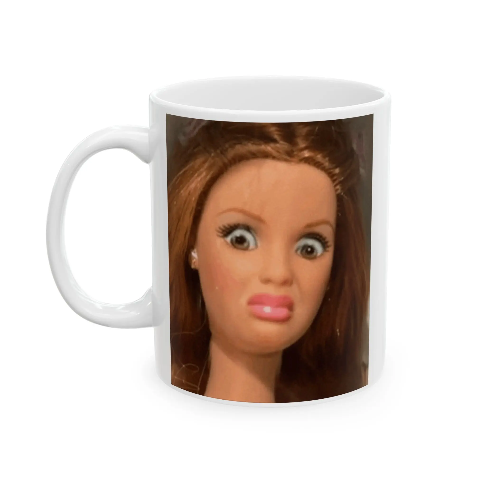 Funny Disgusted Barbie Face Mug – Hilarious Coffee Cup Gift for Mom Dad Coworker or Friend Prank Coffe Office Gift