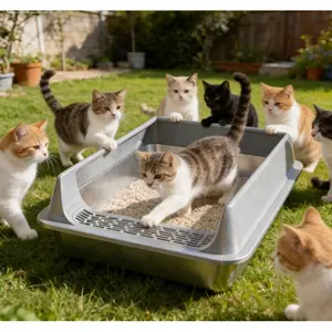Cat litter tray and cat litter box feature a classic design with a splash-proof structure for easy cleaning. Boasting a large capacity and an integrated structure, it is suitable for multiple cats. This is a convenient upgraded choice for pet owners.