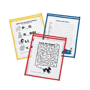 10" x 13" Primary Color Top-Loading Plastic Dry Erase Pocket Sleeves- 12 Pc.