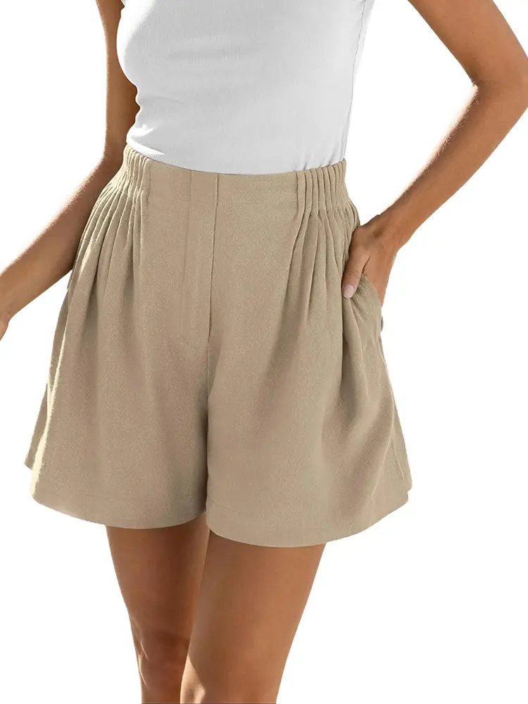 BTFBM Womens Shorts Casual 2026 Spring Summer Elastic High Waisted Pleated Cotton Shorts Beach Vacation Outfits Pockets