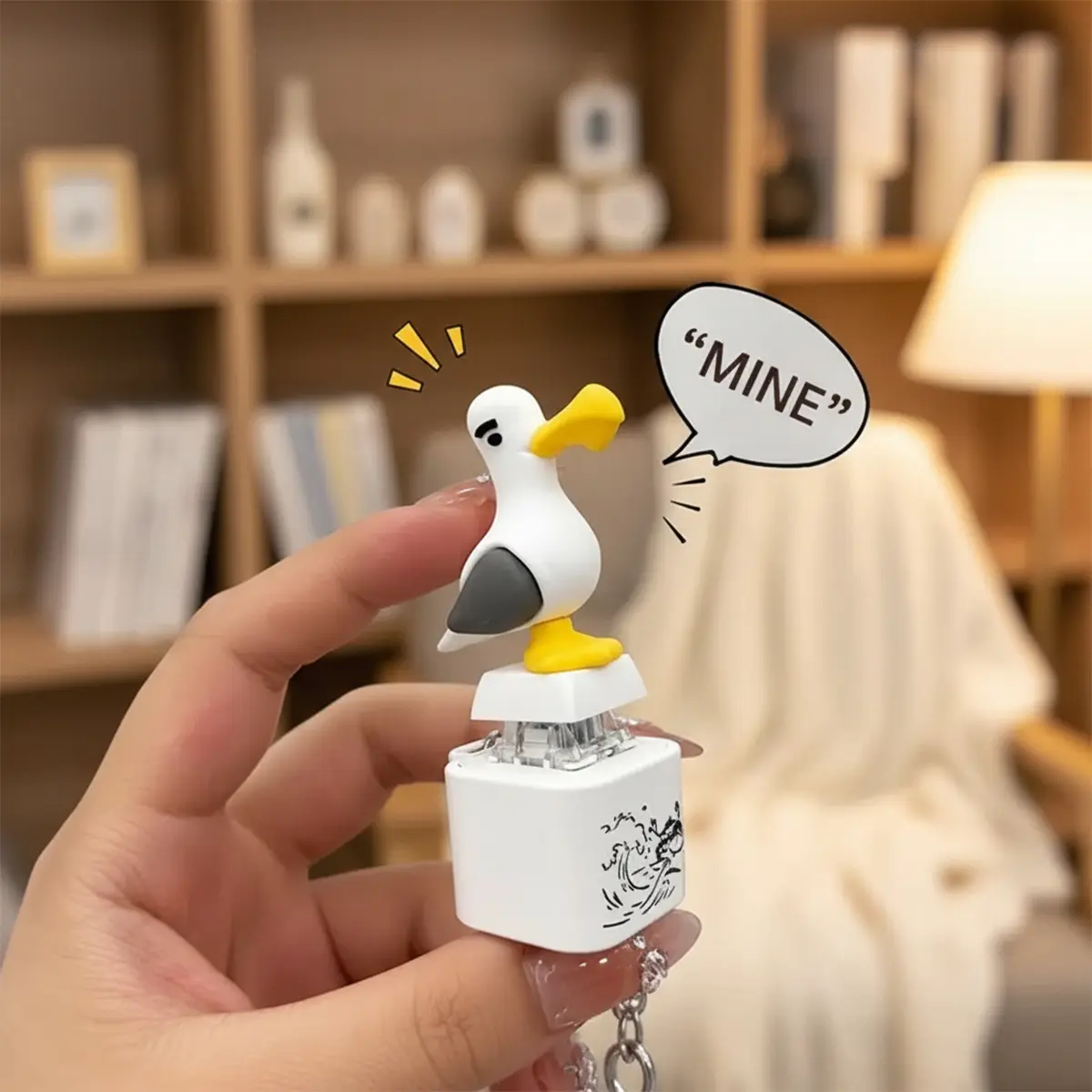 1/2/3Pcs Seagull MINE! Funny Button Keychains with Real Sound & LED Light, Cute Interactive Keyboard Fidget Clicker Stress Relief Gift for Office Workers