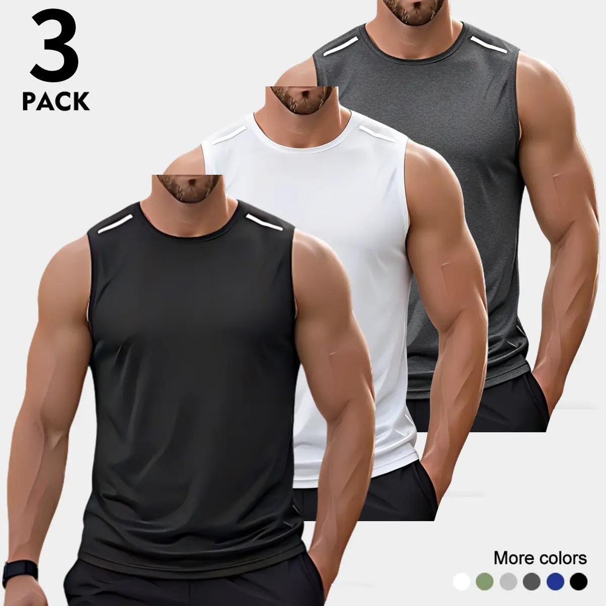 Men's Premium Ultra-Soft 3-Pack Mesh Fabric Gym-to-Casual Tank Tops, High-Stretch Quick-Dry Workout Set for Muscular Individuals (Refer to Size Chart)