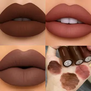 3-piece premium transparent box set of velvet matte lip gloss - Chocolate shade with high color payoff, long-lasting color without drying, transfer-proof and non-fading all day | Rich and smooth texture, suitable for all skin tones