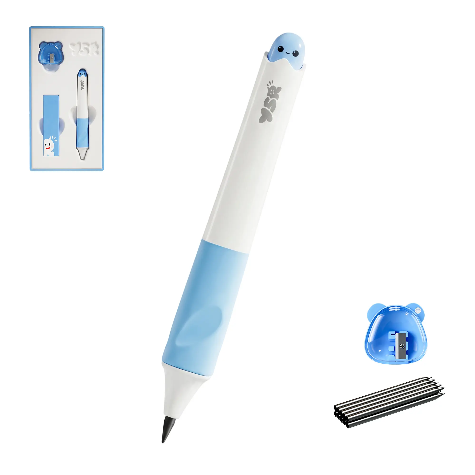 【back to school shopping】Leven Ergonomic Grip Thick Mechanical Pencils for Kids:3.15MM HB Posture Correction Handwriting Pencil Set with Cute Sharpener & Spare Replacement Leads for 4-10Y Pre-K to Grade5 Beginners