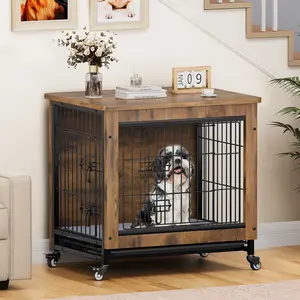 DWVO Dog Crate Furniture with Cushion, Dog Kennel Indoor with Wheels, Dog Crate End Table with Tray, 27" Dog Cage with Double Doors for Small Dog DWVO Dog Crate Furniture with Cushion, Dog Kennel Indoor with Wheels, Dog Crate End Table with Tray, 27" Dog Cage with Double Doors for Small Dog