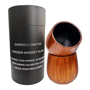 2-Piece Charcoal-Burned Wooden Bourbon Whiskey Glasses, Whiskey Tumbler, Vintage Style, Perfect Gift for Dad or Boyfriend, High-Quality Whiskey Gifts