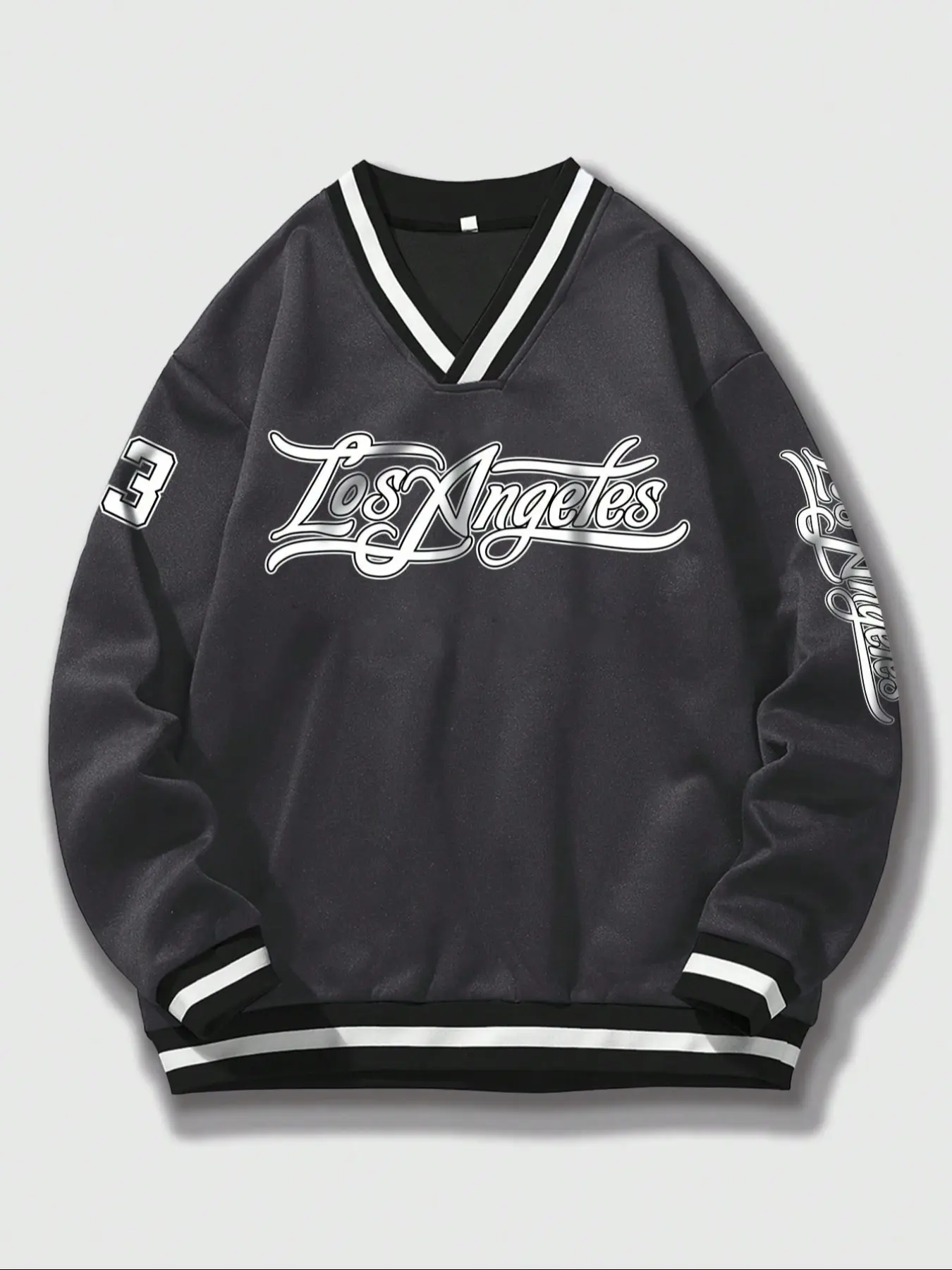 Men's Academic Style Letter & Stripe Pattern Trimming Sweatshirt, Ideal for Casual Wear, Trendy Design for Everyday Use