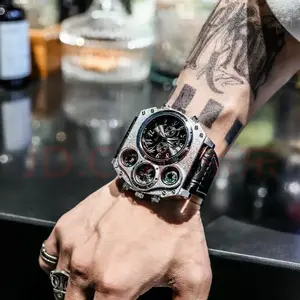 Cyberpunk Gothic Men's Watch with Dual Movement & Time Zone Guide Ball Thermometer Dial in Stylish Gift Box Perfect for Cyberpunk Fans