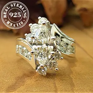 Creative Marquise Moissanite Ring for Women, Unique Design Luxury Finger Ring 925 Silver High-quality Moissanite - Engagement, Anniversary, Wedding Anniversary Gifts, for Friends Or Loved Ones, Elegant, Sexy