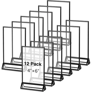 12 Pack 4 x 6 Clear  Wedding Table Number Holder Stands with Black Border Table Sign Number Holders Double Sided Clear Frame for Wedding Restaurant Anniversary Menu Recipe Picture
