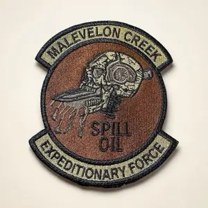 Helldivers-Inspired Malevelon Creek Expeditionary Force Subdued Military Embroidered Morale Patch, Skull Motif Spill Oil Art Embroidery Design, 2 Sizes with Iron-On, Sew-On or Hook Backing for Jackets, Bags