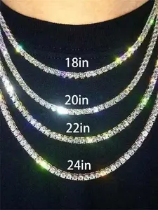 1pc Diamond Tennis Necklace, Unisex, Thick Bottom Edge Anti-Deformation, Suitable For Men & Women, Tennis & Cuban Link Chain, Cuban Link Design, 18-24 Inches, Gift For Valentine's Day, Father's Day, Holidays, Party, Jazz Cuban Chain