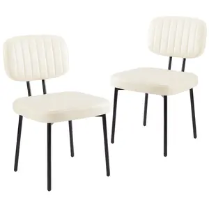 Sweet Furniture F Dining Chairs Set of 2, Upholstered Mid Century Modern Kitchen Dining Room Accent Chairs with Faux Leather Cushion Seat & Metal Legs for Kitchen, Living Room