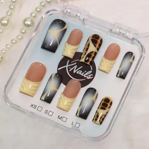 Xnails | DIMENSION | 10PCS Handmade Press on nails LOng Square Shape REUSABLE, Salon Quality, Glossy Design