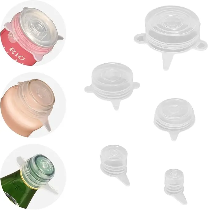 Extra Small Silicone Stretch Lids 5 pack Reusable Silicone Jar Cover to Fit 0.8 Inch to 3.2 Inch Cat Food Cans Mini Mason Jars Beer Bottles