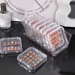 Transparent Flip-Top Nail Art Storage Box, Display Case for Finished Nails, Handmade Desktop Organizer Bins, Manicure Tool Packaging
