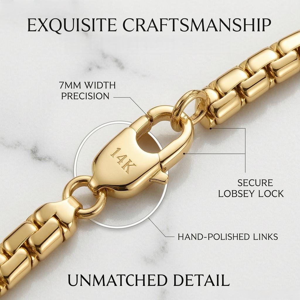 Polished Stainless Steel Chain Necklace with Flat Beads for Men and Women Gold 7.5-24 Inches 7mm Width DIY Projects Gift Box Included