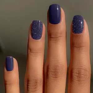 20PCS Navy Blue Glitter Semi-Cured Gel Nail Strips | Solid & Shimmer Mix | Midnight Blue Elegant Nails | 5-Min UV Cure | 10 Sizes | Long Lasting 14–21 Days | OAUEE