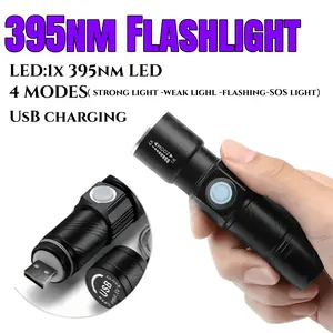 395nm UV Flashlight Rechargeable - Adjustable Mode USB Charging Ultraviolet Torch for Pet Check & Fluorescence Detection - Compact Zoomable UV Light for Home, Camping & Fishing (Aluminum Alloy Build)