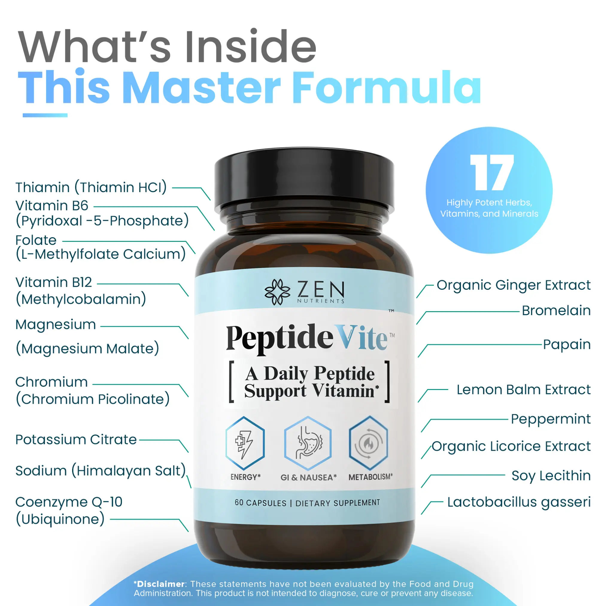 PeptideVite #1 Daily Peptide Support Vitamin for Nausea, Fatigue, and Support Supplement Dietary Edible