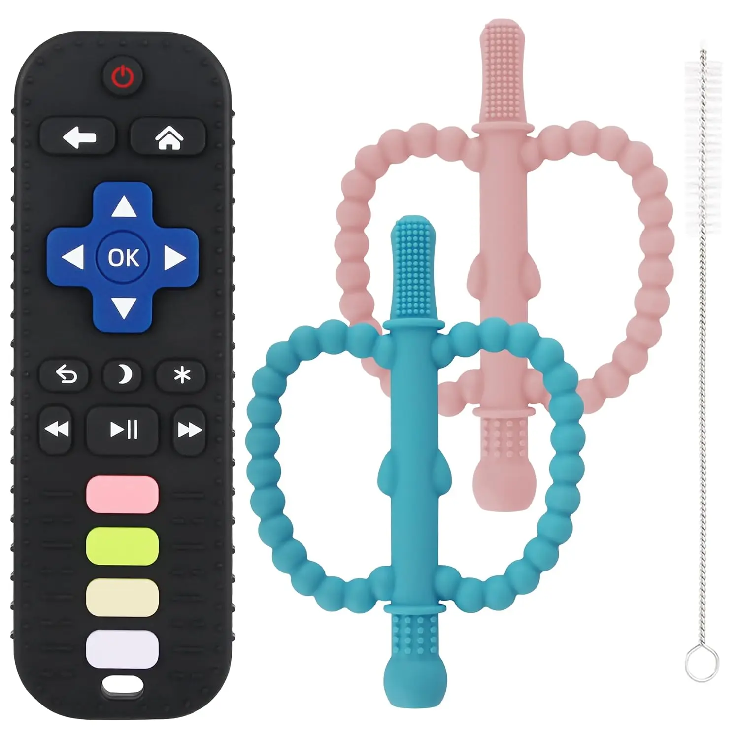 Baby Remote Teething Toy BPA Free Teething Sticks with Colorful Handles & Remote Control Design for Infants 0-18 Months Sensory Chew Toys