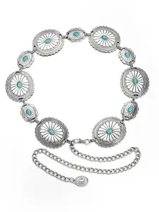 Boho Style Turquoise Decor Chain Belt, Vintage Western Style Cowboy Cowgirl Belt, Flower Design Chain Belt for Women, Fashion Accessories for Daily Wear, Charms