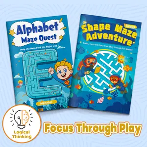 Alphabet Maze Quest & Shape Maze Adventure — Kids Puzzle Activity Book Set for Logical Thinking, Focus Through Play
