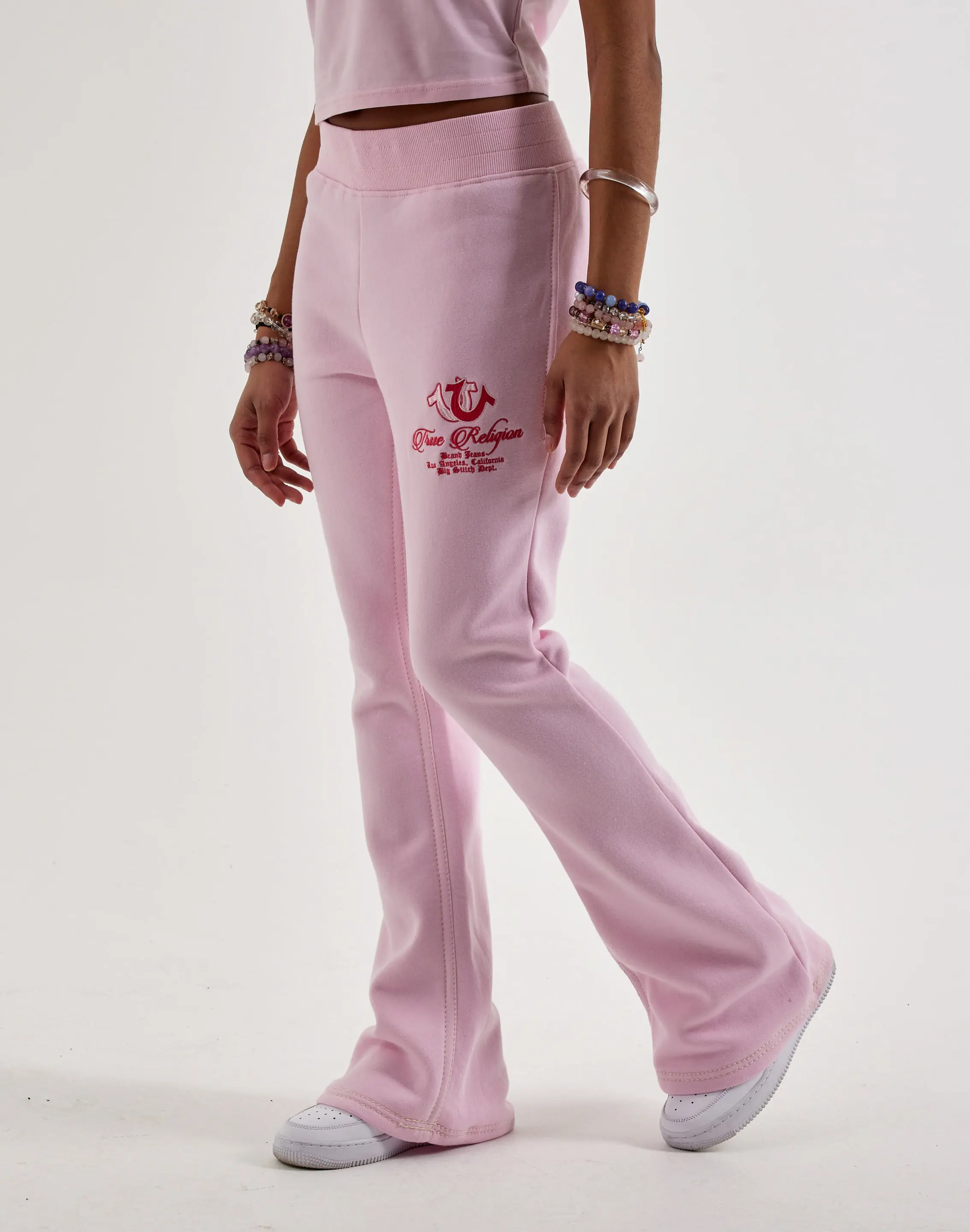 Womens True Religion Embroidered Mid-Rise Big T Bootcut Fleece Sweatpants