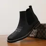 CYUW Men’s Western Leather Boots - Square Toe Chelsea Ankle Work Boots, Chic Elegant Casual Retro Style, Flexible Comfortable Versatile, Khaki Black Brown Options, Holiday Shoes for Outdoor Use, Multi-Function