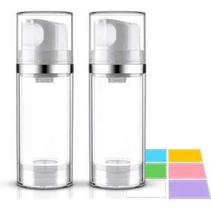 Airless Pump Bottles 3.4oz/100ml Empty Moisturizer Pump Dispenser Airless Cosmetic Pump Container Travel Pump Bottles for Toiletries Shampoo Lotion and Cream Clear 2 Pack