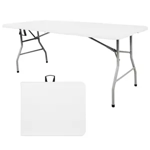 Mean yeah-6FT Plastic Folding Table, Portable Picnic Table Indoor Outdoor, for Camping, Party, Wedding,Picnic, with Lock, Handle - White