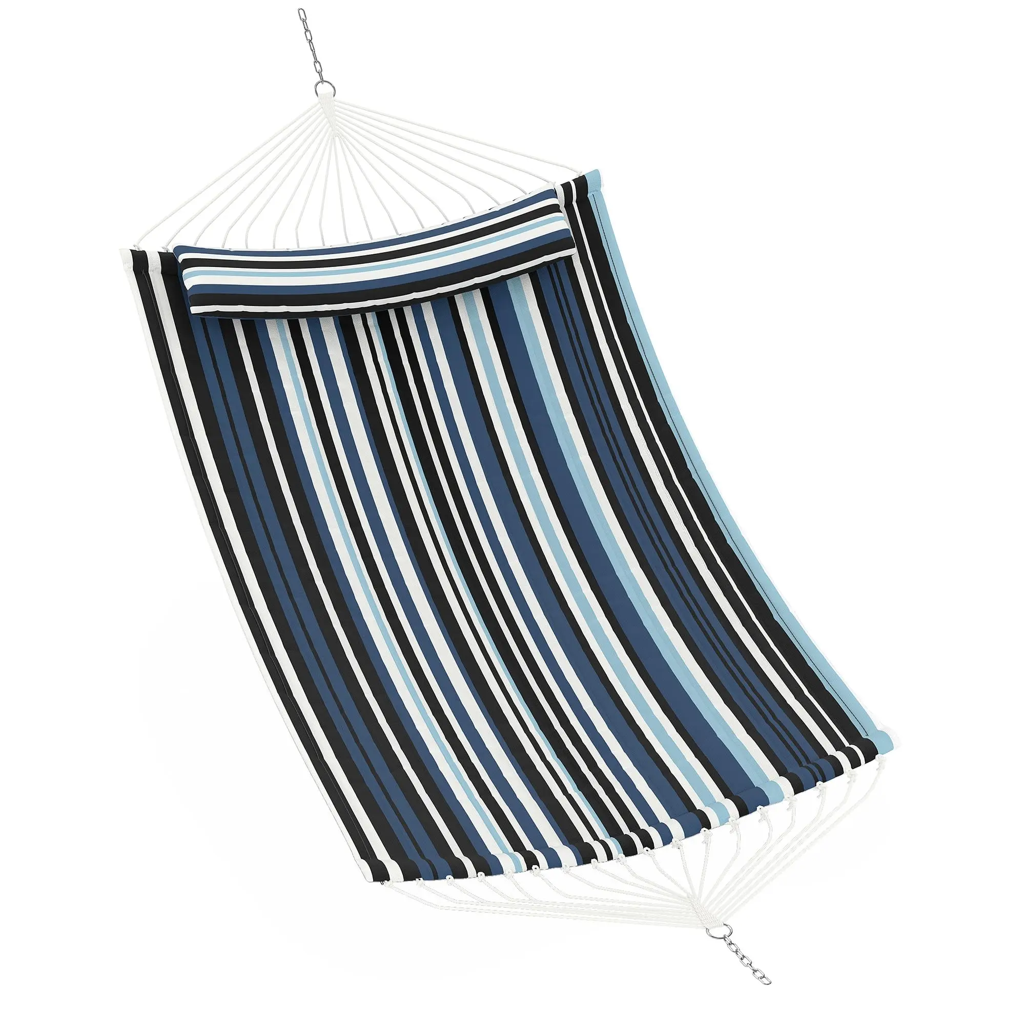 12FT Double Quilted Fabric Hammock with Spreader Bar, Removable Pillow, Storage Pockets & Carabiners, 450LBS Capacity, Outdoor Backyard Hammock for 2 People
