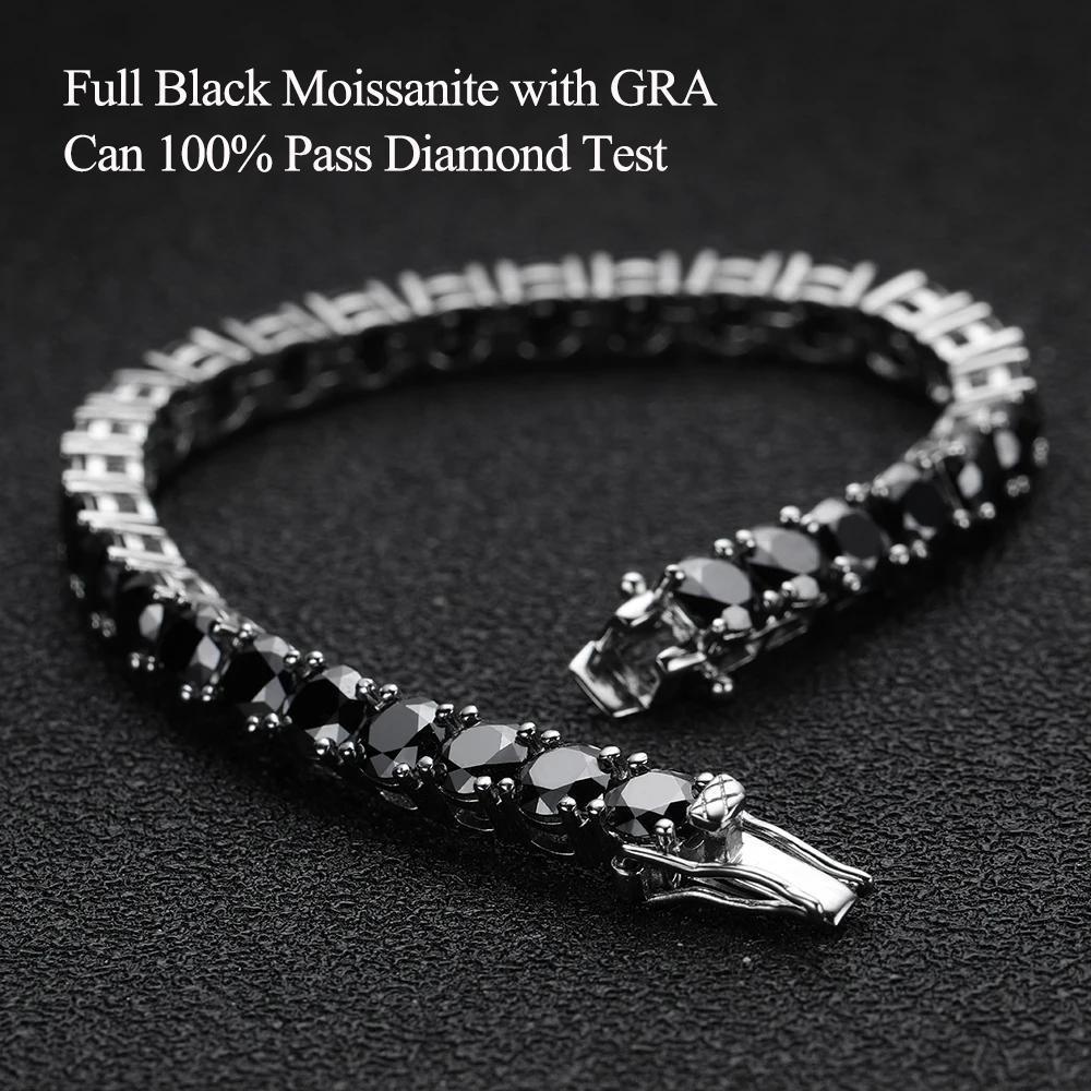 GRA Certified 3/4/5/6.5MM Black Moissanite Tennis Bracelet for Men Women Original 925 Sterling Silver Diamond Bracelets Jewelry