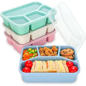 Lunchable Container - 4 Pack Bento Lunch Box, 4-Compartment Snackle Box Container for School Work Travel, Bento Box for Kids, Microwave Dishwasher Safe Bento Box Adult