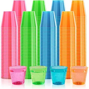 300Pack 1 Oz Plastic Shot Glasses Set, Neon Party Mini Shot Glasses Bulk, Durable and Reusable, Small Disposable Plastic Cups for Vodka, Whiskey, and More