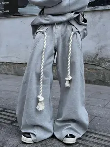 Men's Baggy Wide Leg Sweatpants, Thick Twisted Drawstring, Casual Streetwear Pants for Gym, Lounge, and Fashion