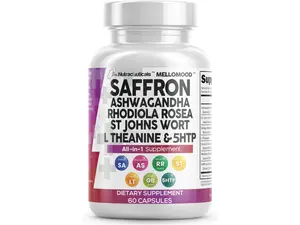 Clean Nutra Saffron, Ashwagandha, Rhodiola Rosea, St. John's Wort, L-Theanine, Ginkgo Biloba & 5-HTP for Mood Support & Fitness - MelloMood