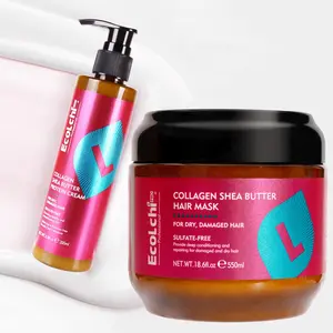 ECOLCHIPRO Collagen Shea Butter Hair Mask & Leave-In Conditioner Set 550ml + 200ml Paraben-Free Sulfate-Free Deep Repair for Dry Damaged Hair All Types Recovery Hair Mask Hydrating Moisturizing Hair Natural Haircare Formula Thicker Stronger Hair