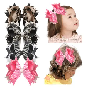 JoyBowie 4 pcs 5inch Assorted Animal Print Hair Bows for Girls, Cute Leopard & Zebra Pattern Hair Accessories Set Girls' hairpins