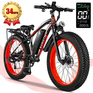 EOEOTWO 1500W Peak Motor Electric Bicycle with Front Suspension 48V 15AH Battery 26"x 4.0 Inch Tires 30+ MPH Speed 70 Miles Range for Snow Mountain Road Riding