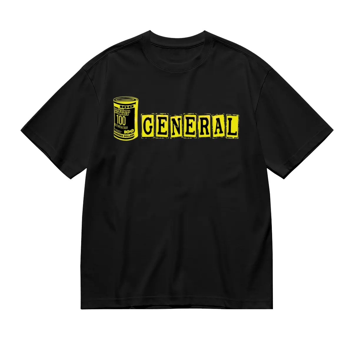 Dollar General Duffle Unisex Cotton Crew Neck T-Shirt - Black with Yellow Bold Logo & Geometric Print, Regular Fit Short Sleeve Casual Tee for Men & Women, Machine Washable, Allseason Apparel