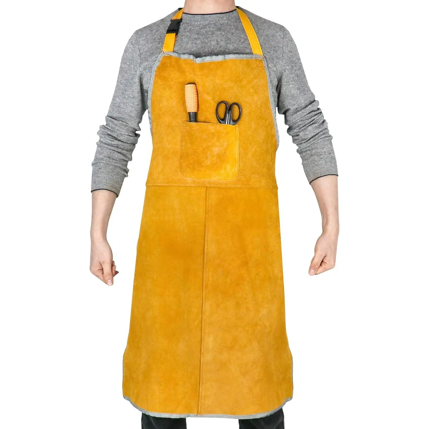 Leather Welding Work Apron, Heat and Flame Resistant, Size 23x35 Inches Adjustable Gift torch high output for husbands accessories self igniter combo iron tip reflow soldering magnetic ground clamp spring promo tungsten needle appliance repair mma welder,