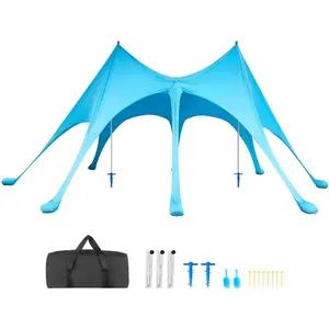 VEVOR Beach Tent Sun Shelter, UPF50+ Sun Protection, 6.6 ft Tall, 11x 11 ft, Easy Pop Up Beach Canopy with Sandbags, Stability Poles, Sand Shovels, Portable Shade for Family Outings, Camping, FishingVEVOR Super Brand Day