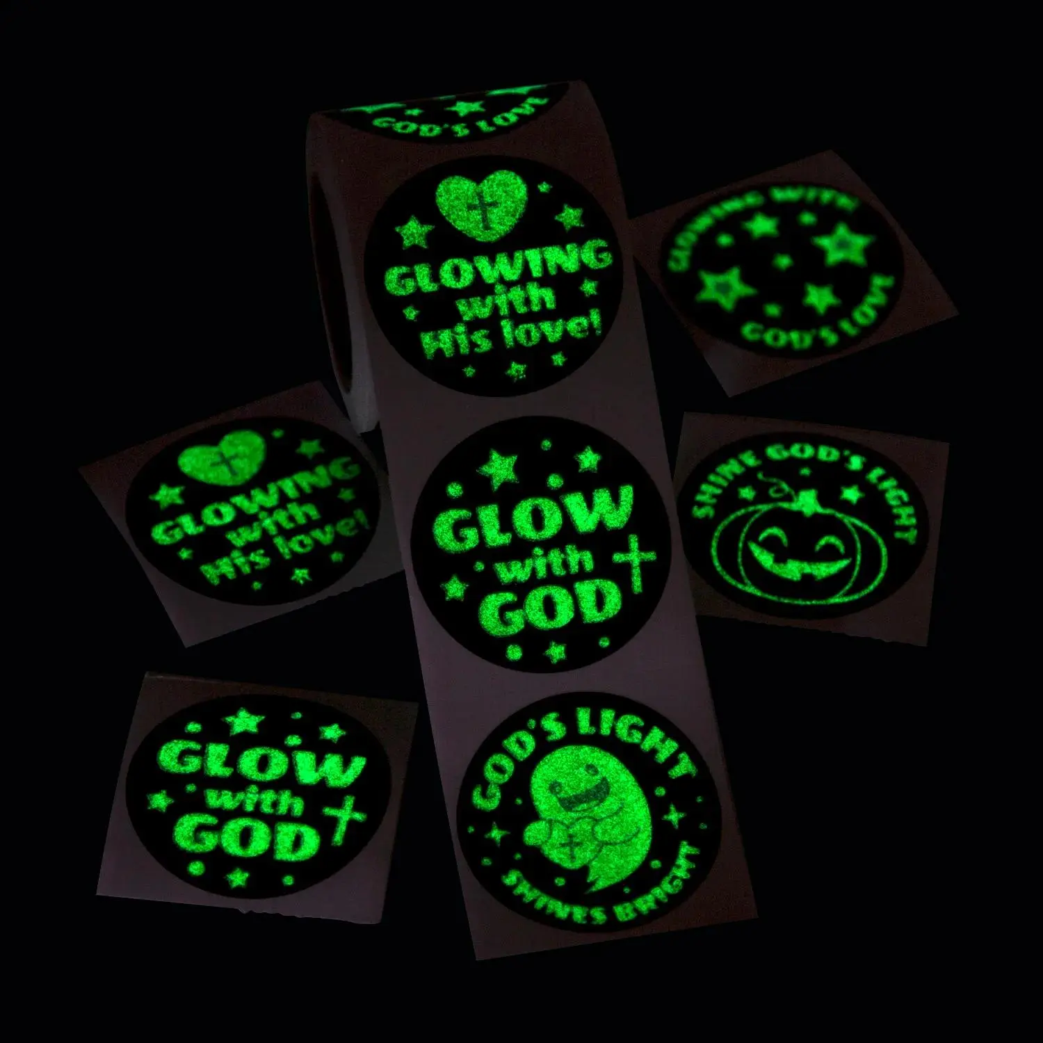 1 1/2" Glow-in-the-Dark Glow with God Sticker Roll - 100 Pc.