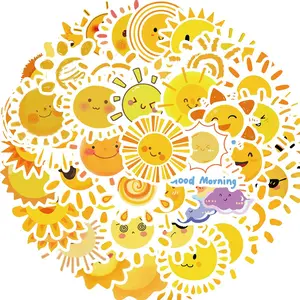 Cute Sunshine Themed Sticker, 50pcs/set Waterproof Self Adhesive Decor Paper, Decor Sticker for Gift Greeting Card Water Bottle Laptop Phone, Ornaments