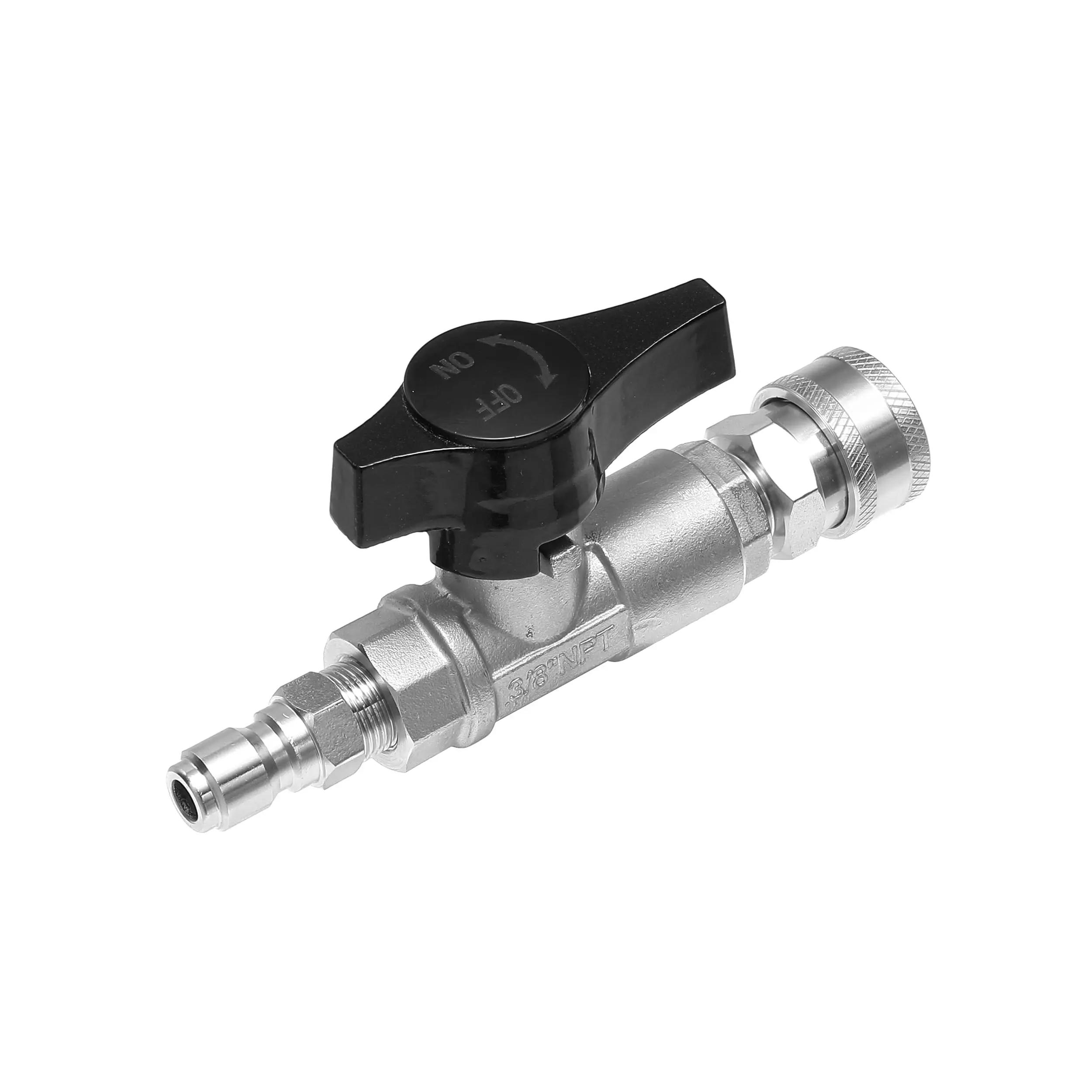 PWACCS 3/8" Quick Connect Stainless Steel Metal Ball Valve for Pressure Washer Hose - DN10 Size, 5000 PSI, 90° On/Off Flow Control, Ergo Lever Action, Easy Connection, Durability, Instant Shut-Off, for Commercial Users