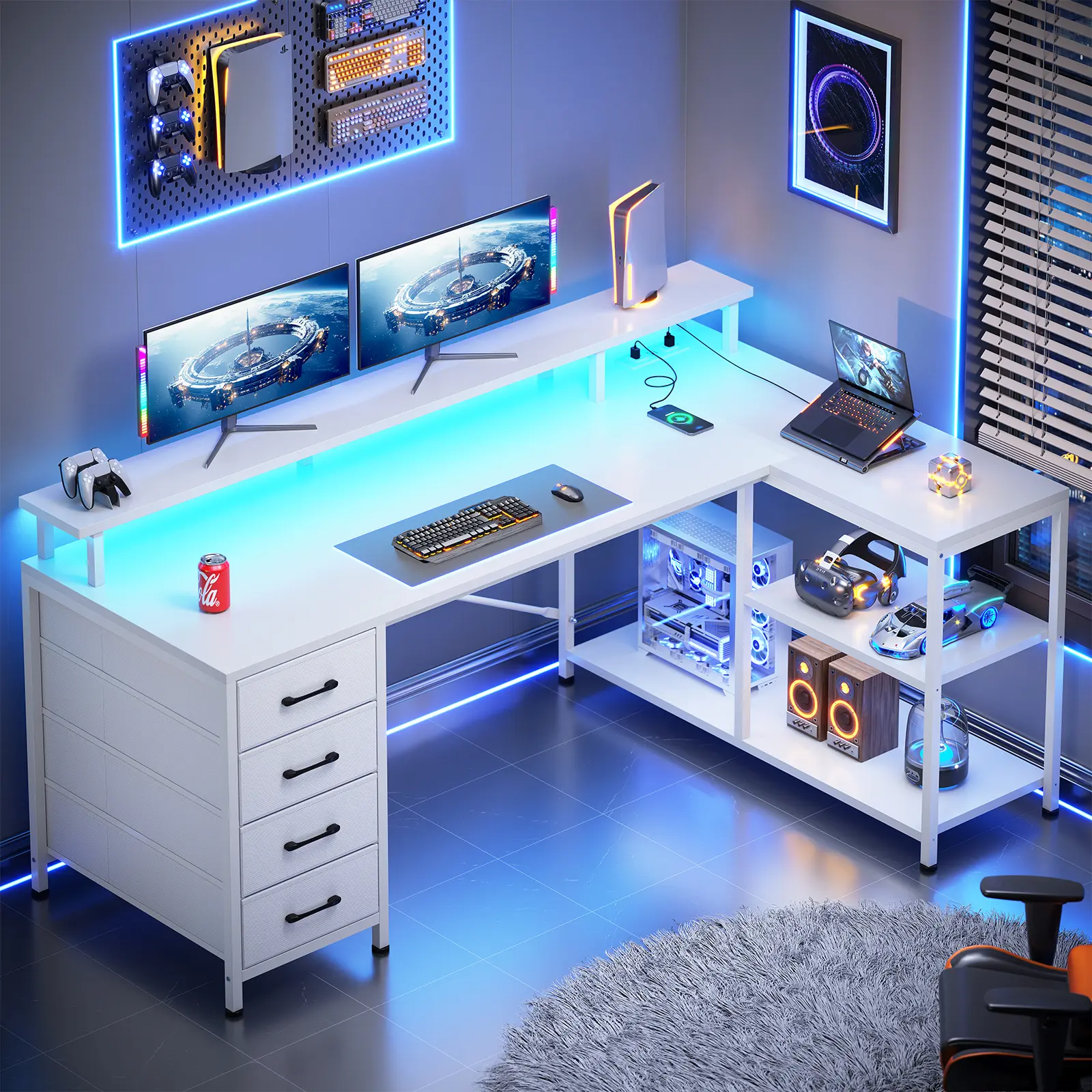 Sedeta 47.2-Inch Modern L-Shaped Wood-Metal Computer Office Desk - Easy-Assembly Commercial Office Furniture with Metal Frame, 4 Drawers, Storage Shelves, LED Lights, Power Outlets for Large Spaces, Student Learning & Gaming Use, Student Learning Desk Sedeta 47.2-Inch Modern L-Shaped Wood-Metal Computer Office Desk - Easy-Assembly Commercial Office Furniture with Metal Frame, 4 Drawers, Storage Shelves, LED Lights, Power Outlets for Large Spaces, Student Learning & Gaming Use, Student Learning Desk