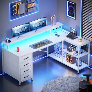 Sedeta 47.2-Inch Modern L-Shaped Wood-Metal Computer Office Desk - Easy-Assembly Commercial Office Furniture with Metal Frame, 4 Drawers, Storage Shelves, LED Lights, Power Outlets for Large Spaces, Student Learning & Gaming Use, Student Learning Desk Sedeta 47.2-Inch Modern L-Shaped Wood-Metal Computer Office Desk - Easy-Assembly Commercial Office Furniture with Metal Frame, 4 Drawers, Storage Shelves, LED Lights, Power Outlets for Large Spaces, Student Learning & Gaming Use, Student Learning Desk