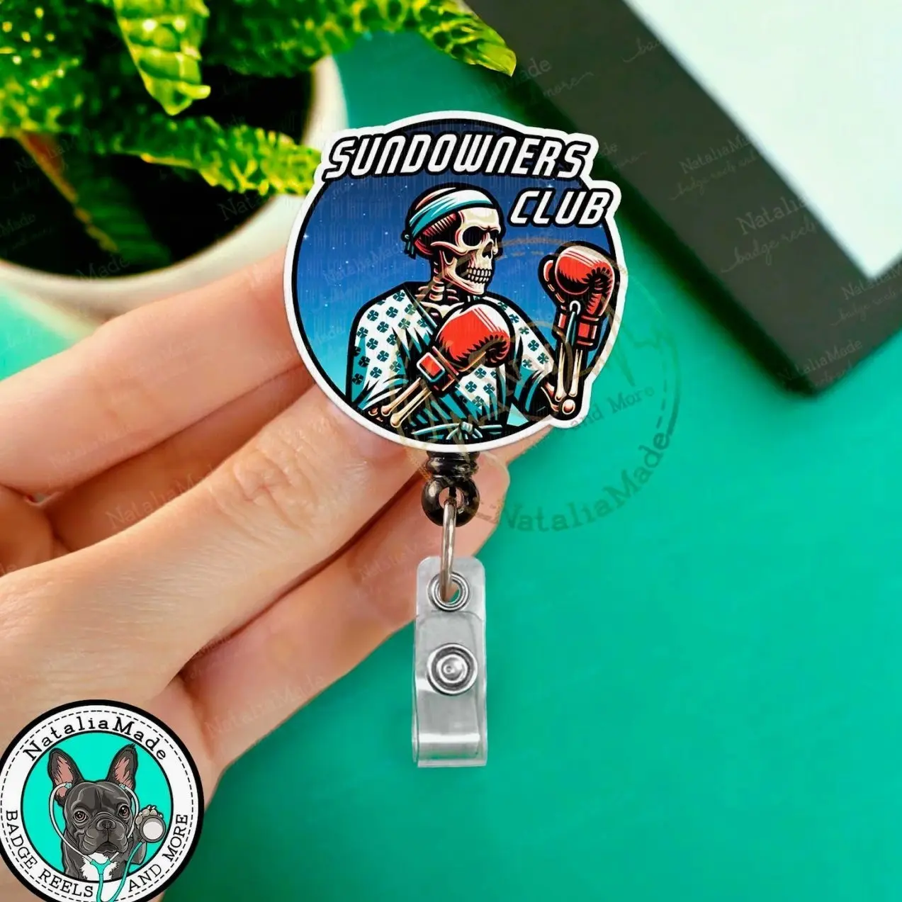 Funny Retractable Badge Reel, Sundowner's Club ID Holder Clip, Heavy Duty Reel, Lanyard, Carabiner, MRI Safe, Gift for Nurse Murse